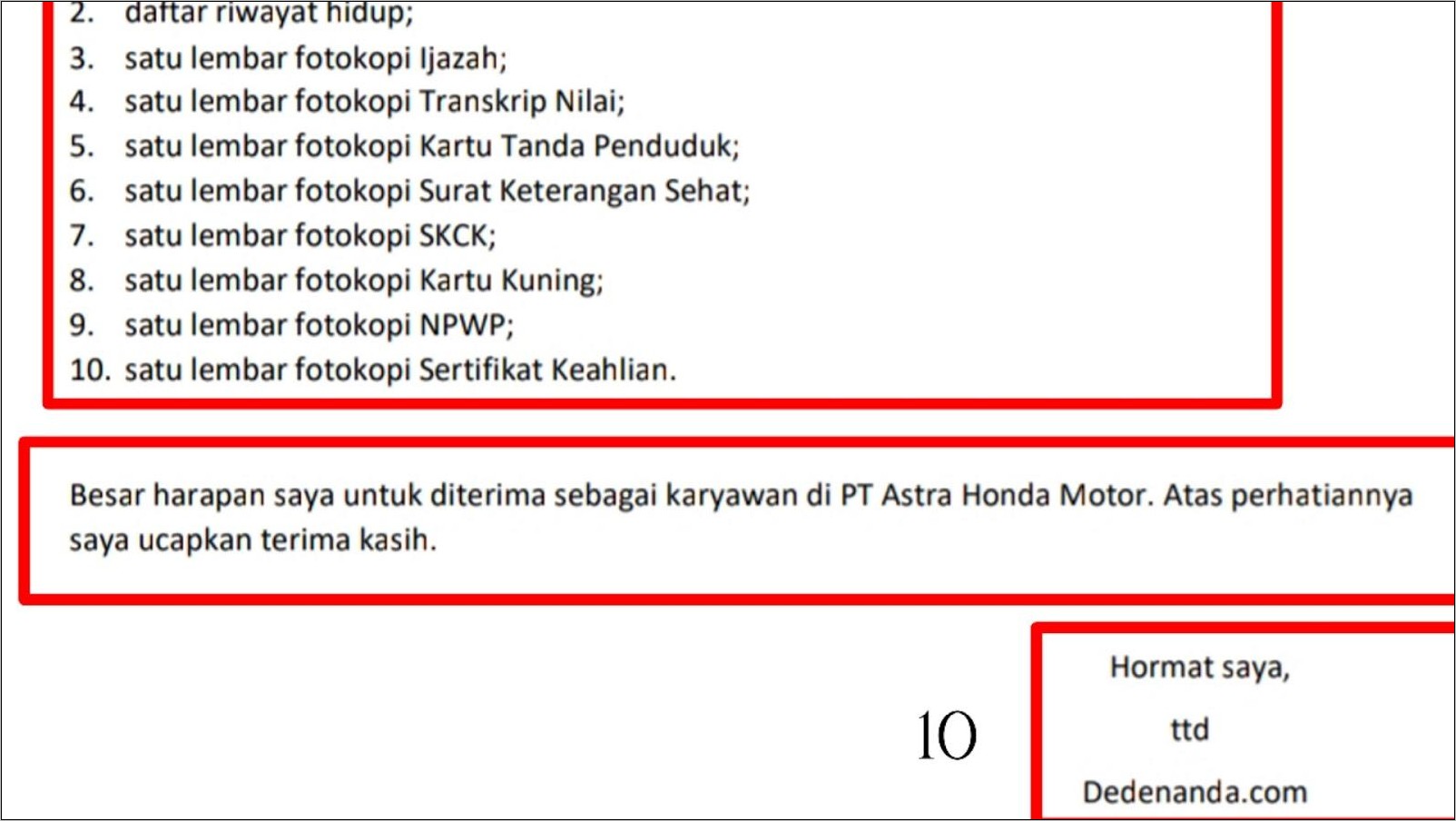 Contoh Surat Lamaran Kerja Pt Aisin