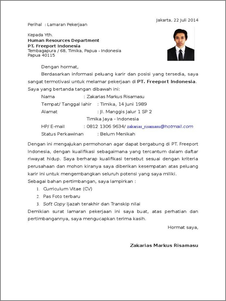 Contoh Surat Lamaran Kerja Pt Ceres Bandung