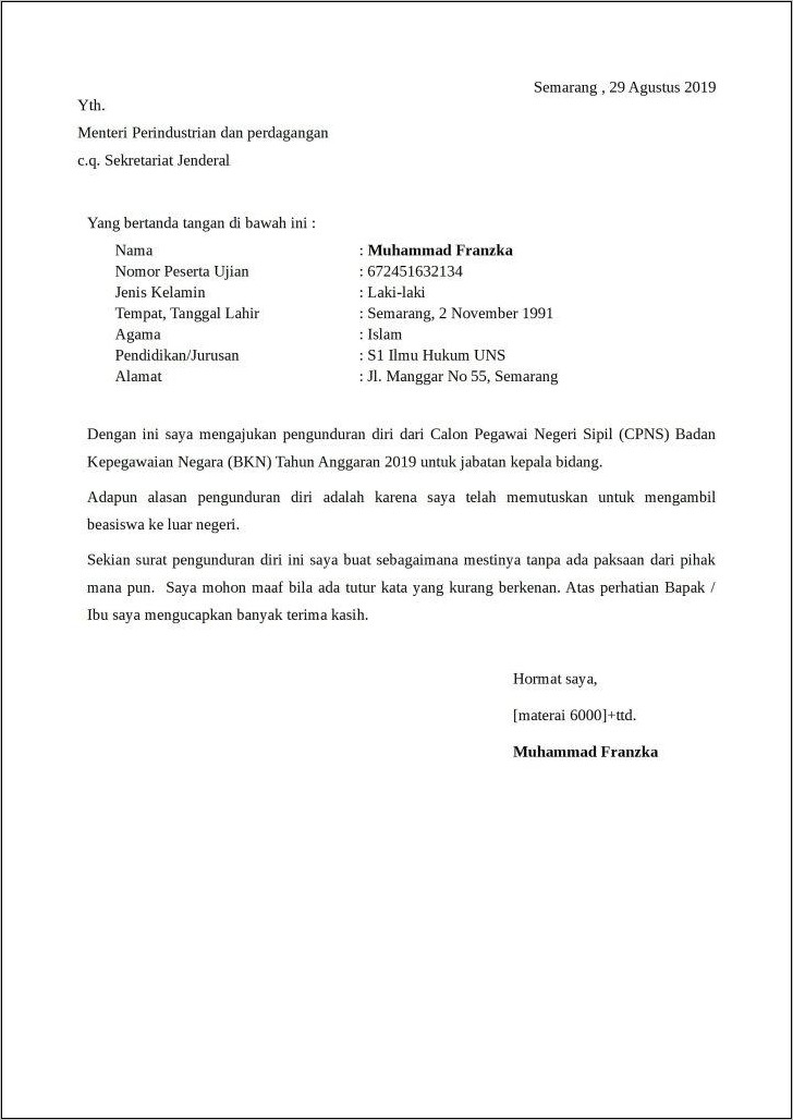 Contoh Surat Lamaran Kerja Pt Daehan Global