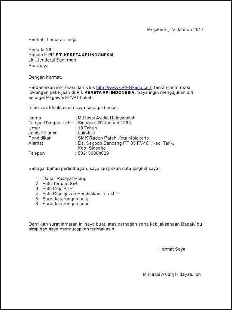 Download 64+ Contoh Surat Lamaran Kerja Pt Kai Terbaik Dan Terbaru