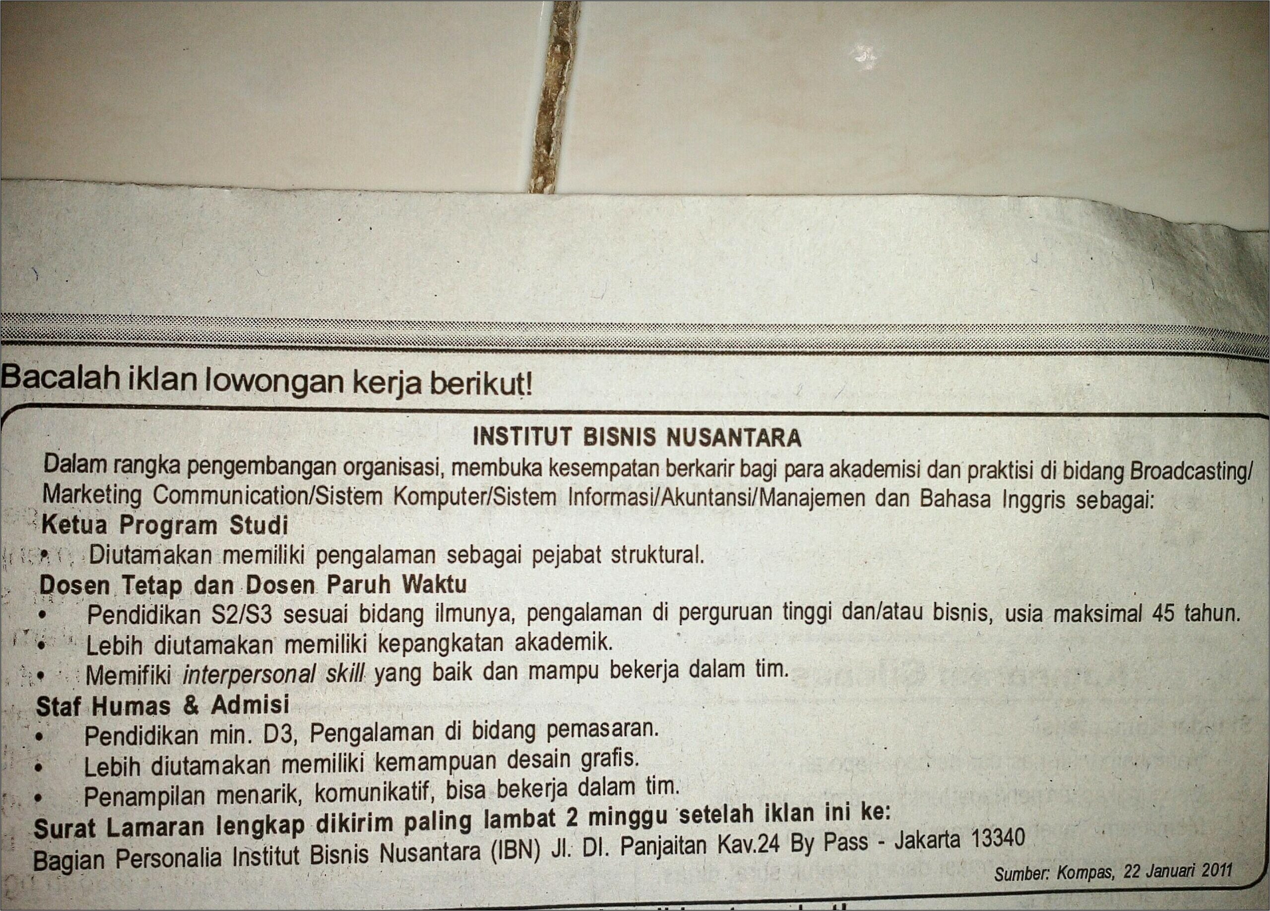 Contoh Surat Lamaran Pekerjaan Berdasarkan Iklan Jawa Pos