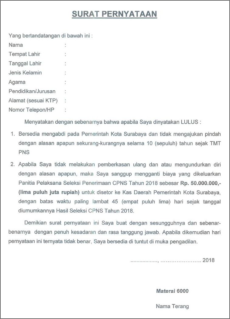 Contoh Surat Lamaran Resmi Cpns