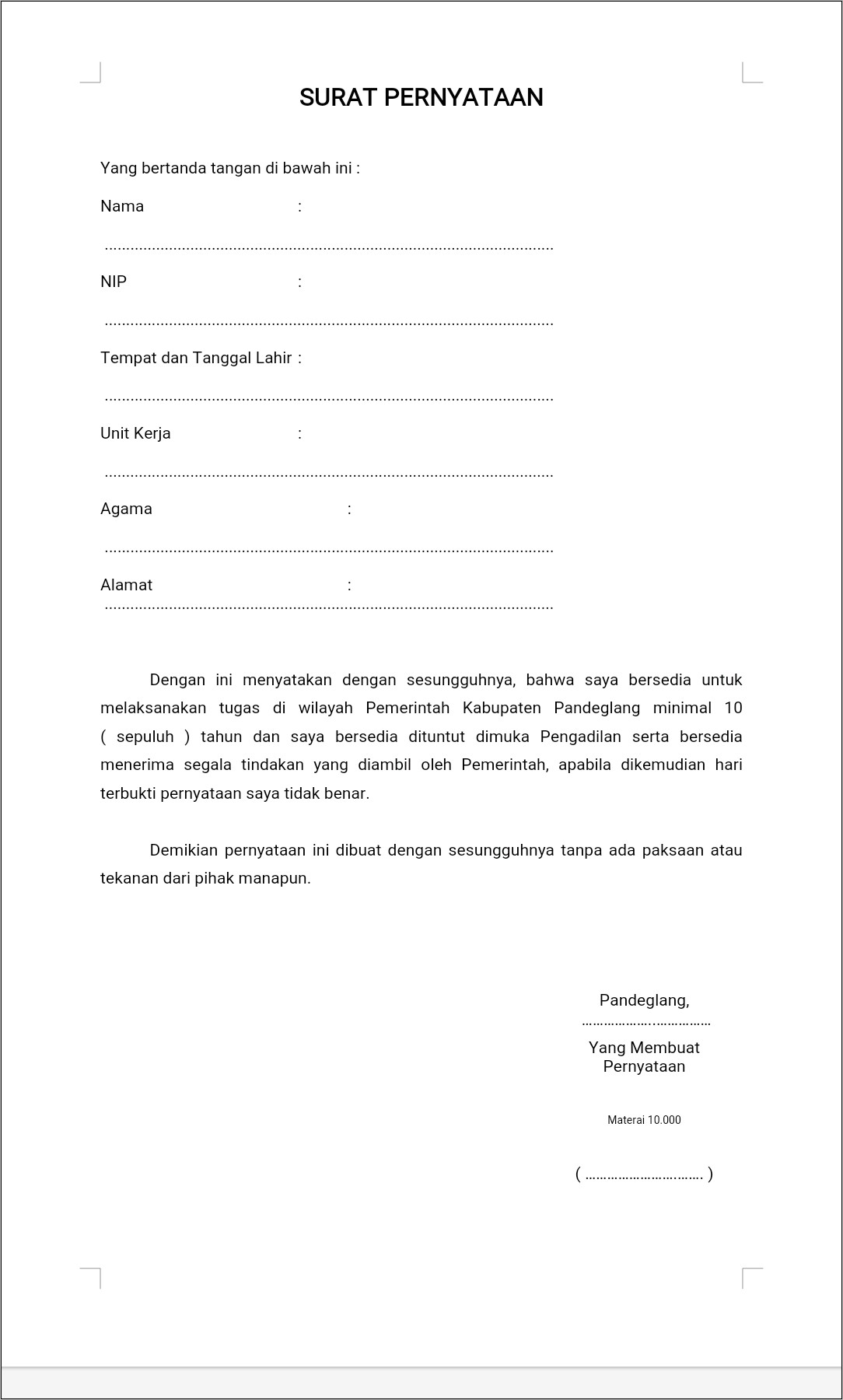 Contoh Surat Lamaran Resmi Untuk Cpns