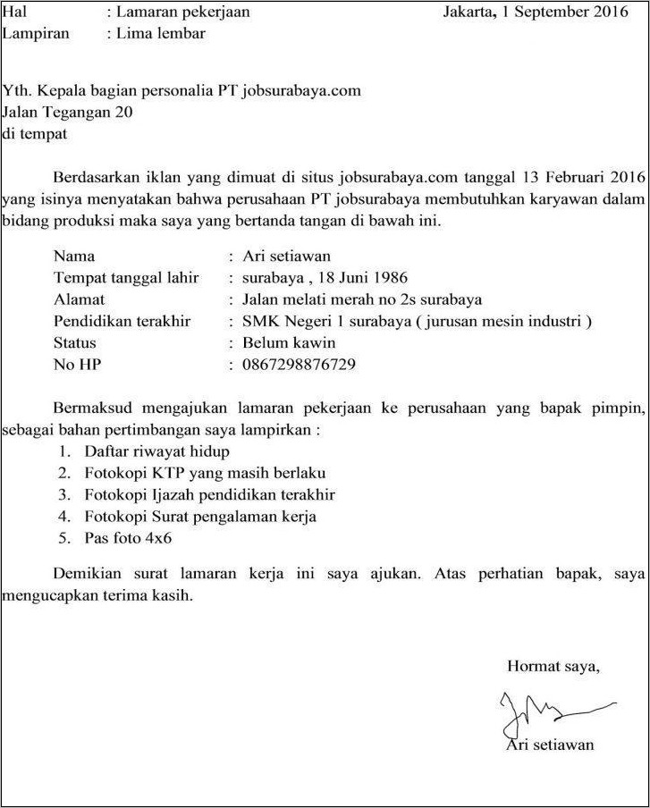 Contoh Surat Surat Lamaran Pekerjaan