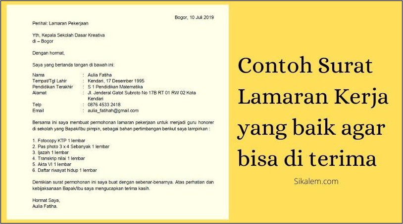 Lamaran Kerja Surat Contoh