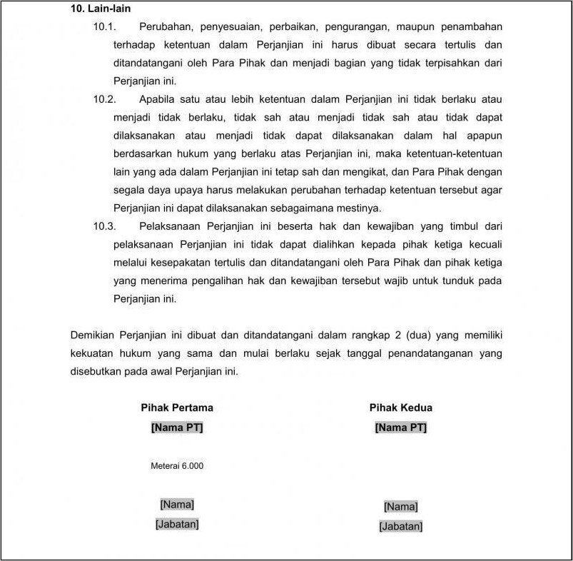 Contoh Format Surat Perjanjian Kerja Panjang