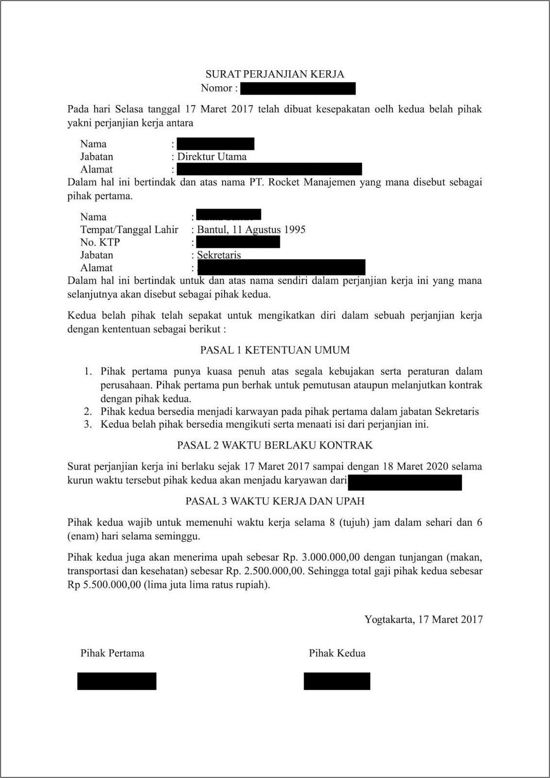 Contoh Macam2 Surat Perjanjian Kerja