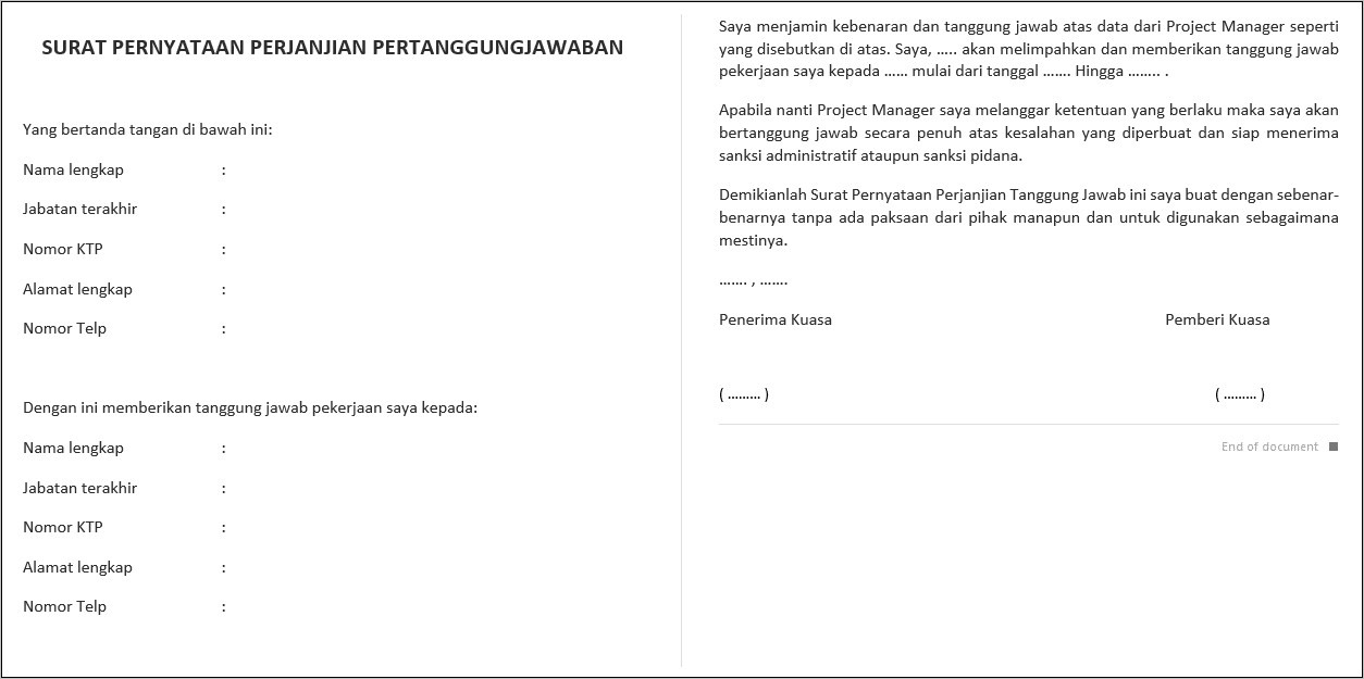 Contoh Surat Berkomitmen Siap Kerja