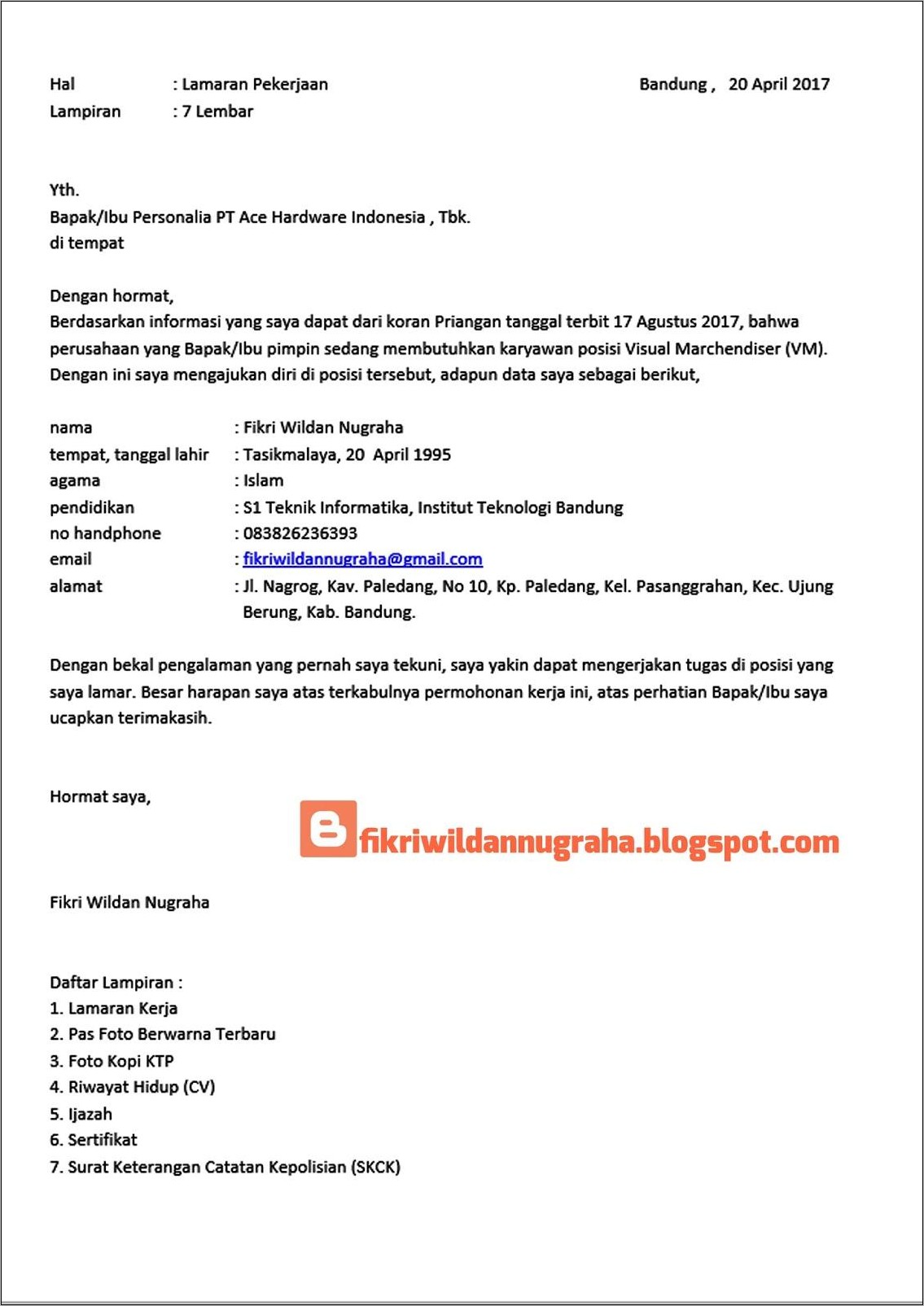 Contoh Surat Cv Laran Kerja