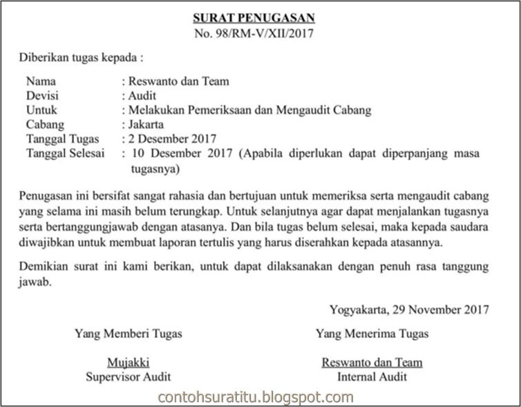 Contoh Surat Disposisi Kerja