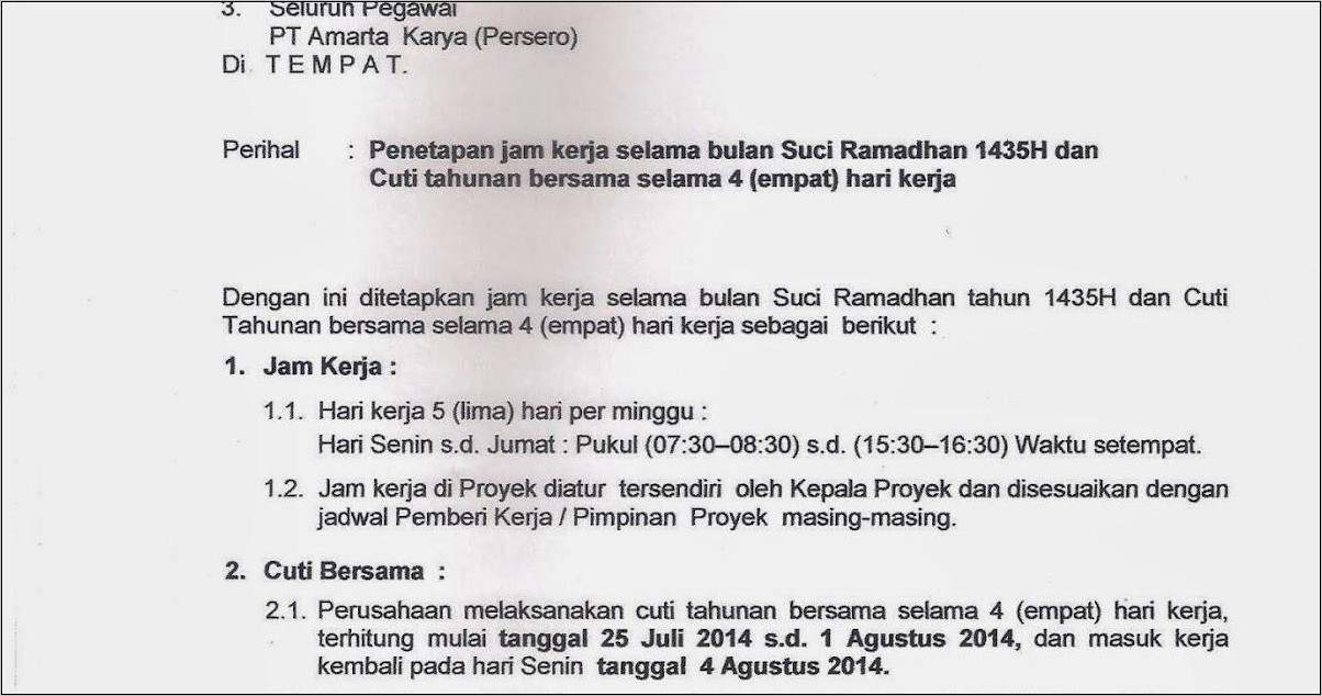 Contoh Surat Ganti Jam Kerja Dan Off