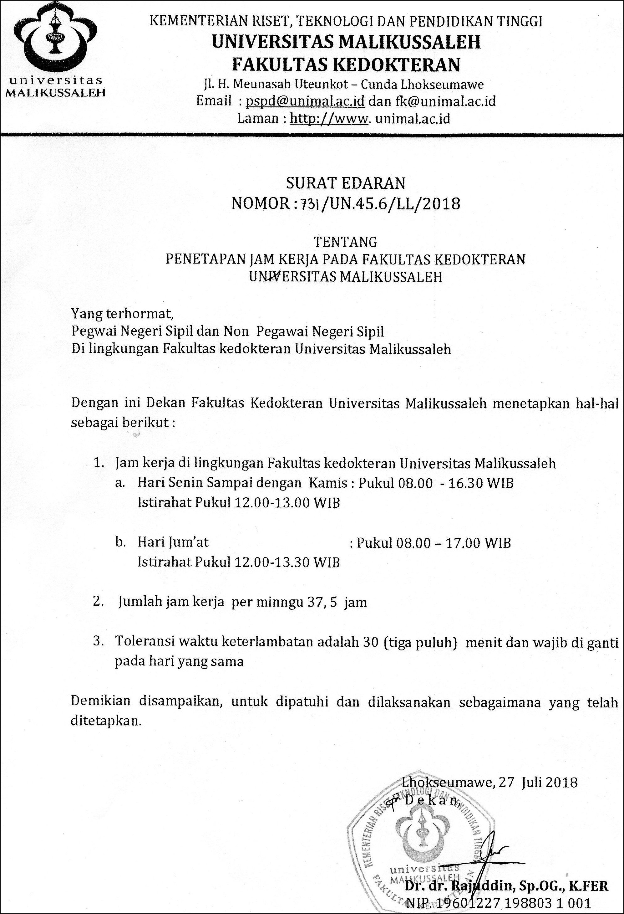 Contoh Surat Ganti Jam Kerja