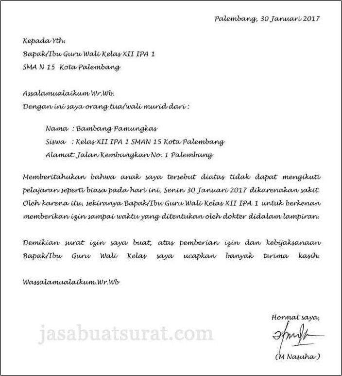 Contoh Surat Izin Tidak Masuk Kerja Ke Perusshaan Doc