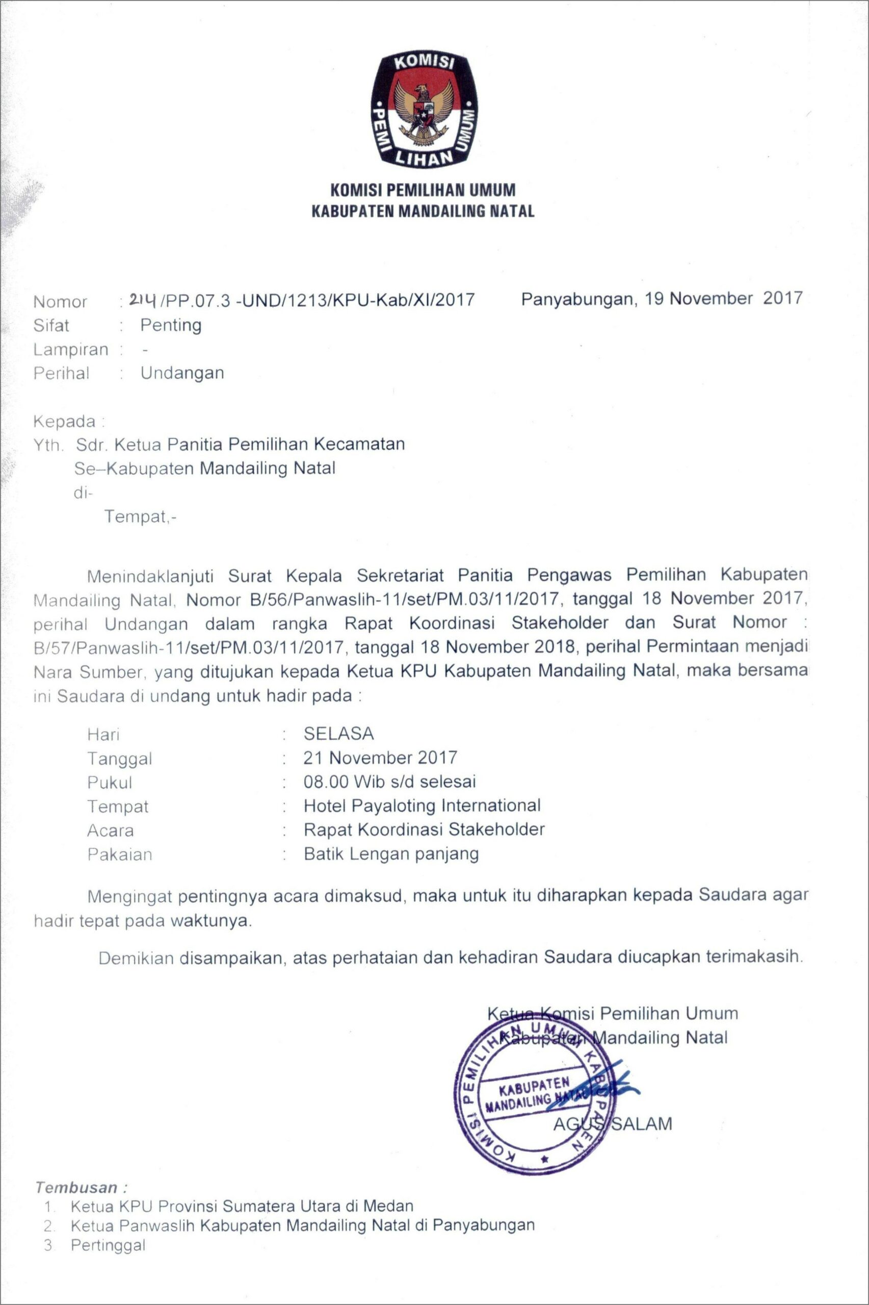 Contoh Surat Kerja Penuh Waktu Staf Panwaslu