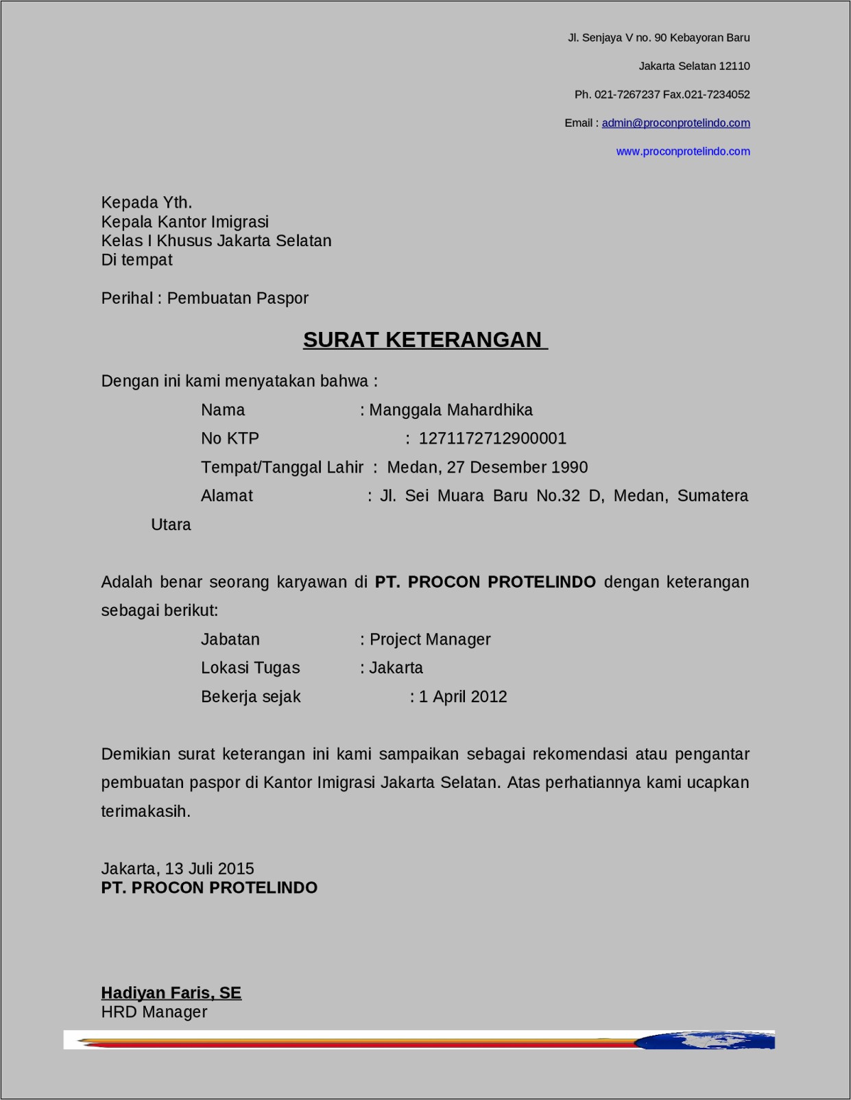 Contoh Surat Keterangan Kerja Bank Btn