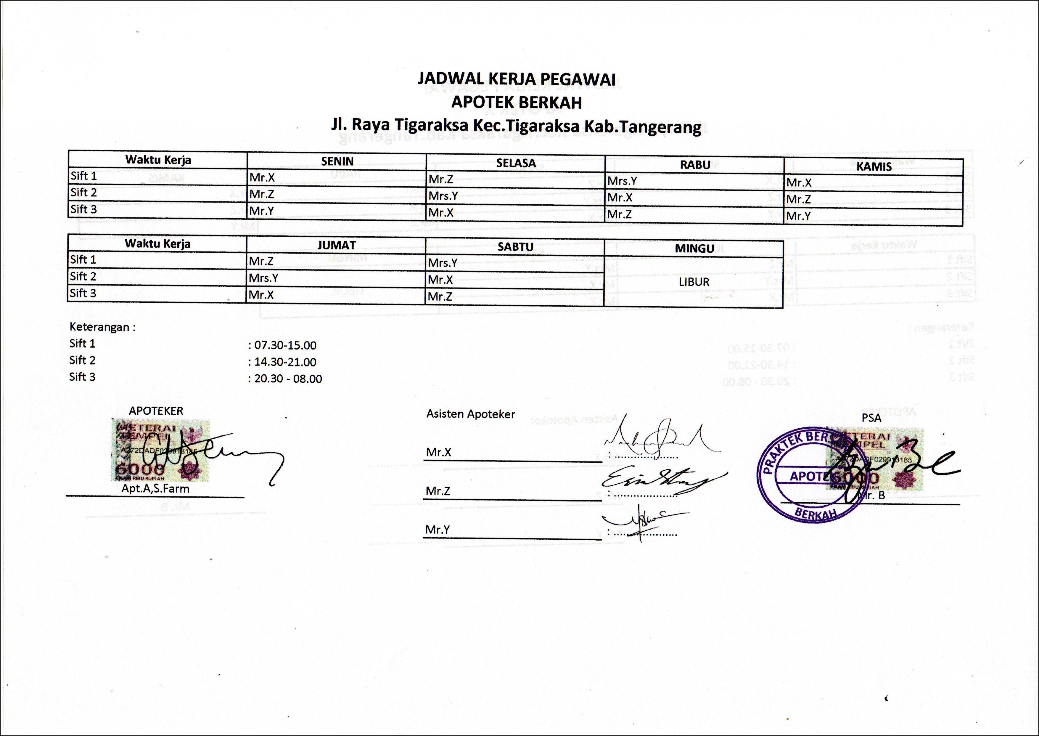 Contoh Surat Keterangan Kerja Di Apotek