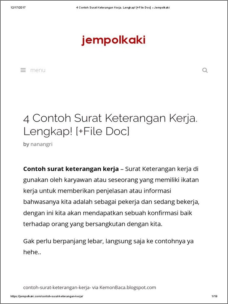 Contoh Surat Keterangan Kerja Di Perusahaan Doc