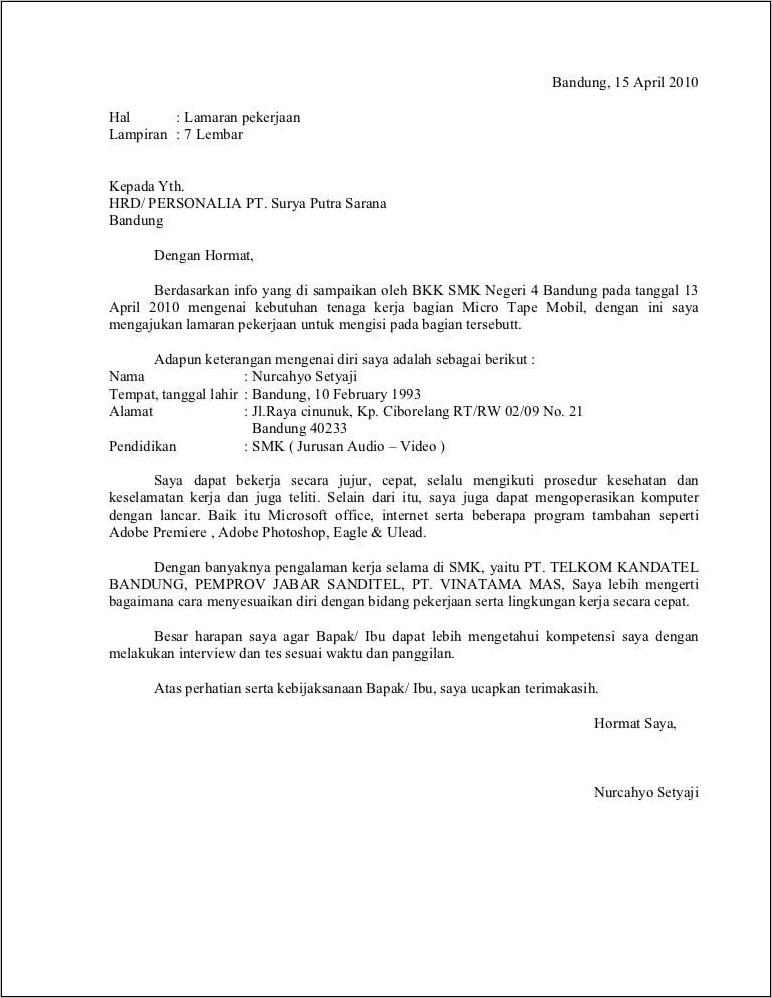 Contoh Surat Keterangan Kerja Di Pln