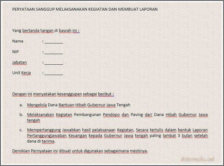 Contoh Surat Keterangan Kesanggupan Kerja