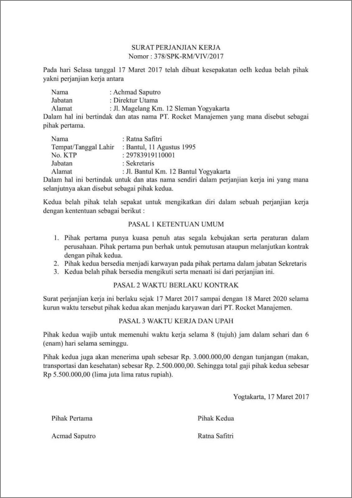 Contoh Surat Kontrak Kerja Jahitan