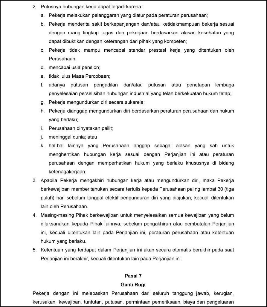 Contoh Surat Kontrak Kerja Masa Percobaan 3 Bulan