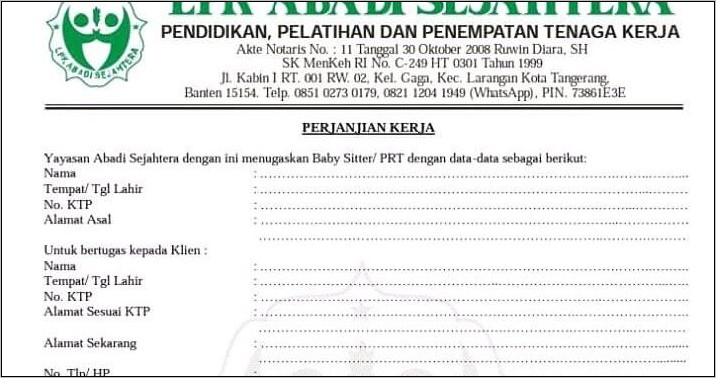 Contoh Surat Kontrak Kerja Pt Pjb