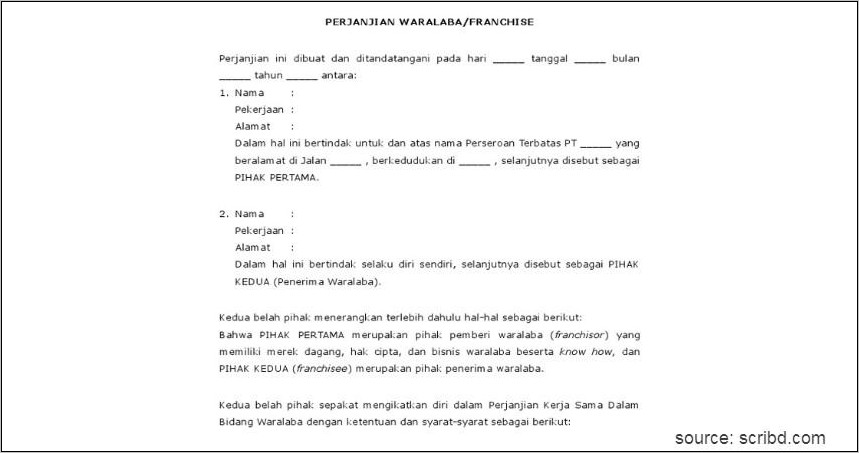 Contoh Surat Kontrak Kerja Waiter