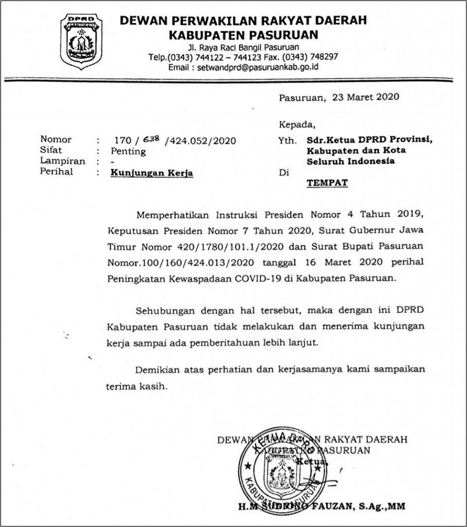 Contoh Surat Kunjunan Kerja