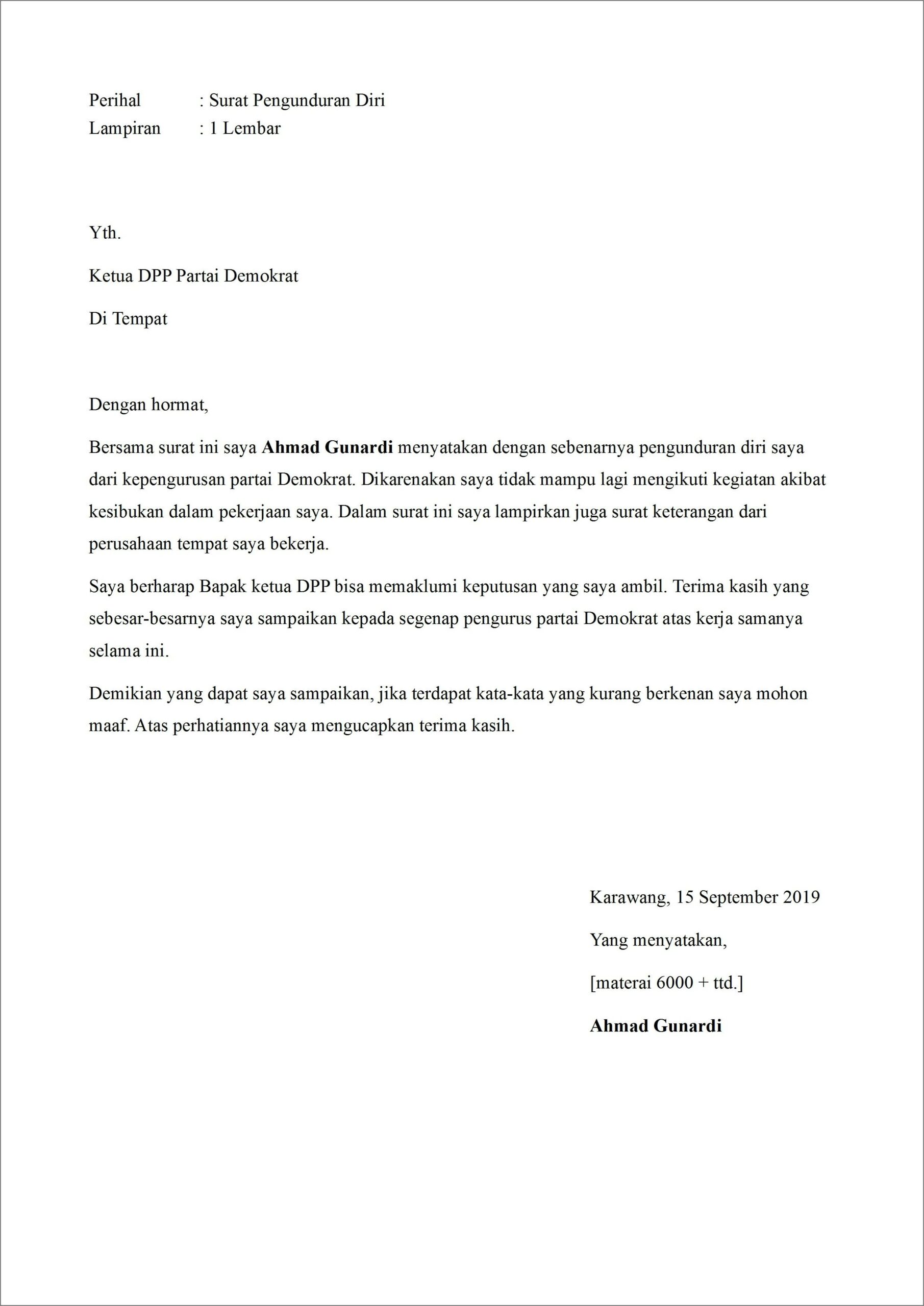 Contoh Surat Kunjungan Kerja Partai