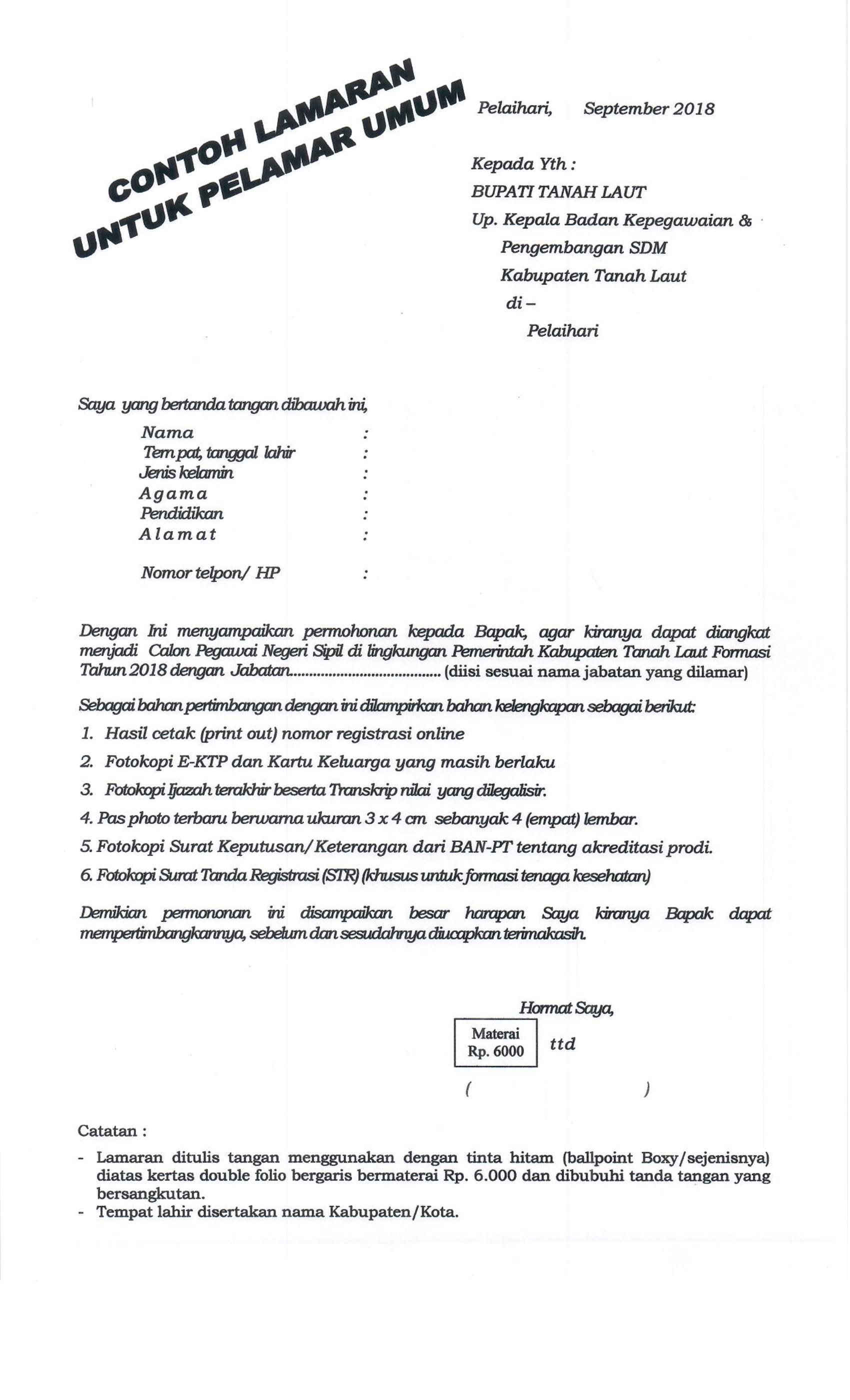 Contoh Surat Lamaran Cpns Kabupaten Agam 2019