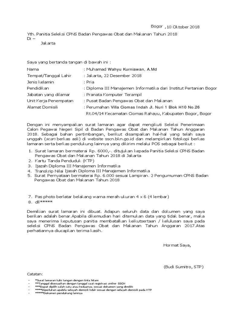 Contoh Surat Lamaran Cpns Kabupaten Bogor 2019