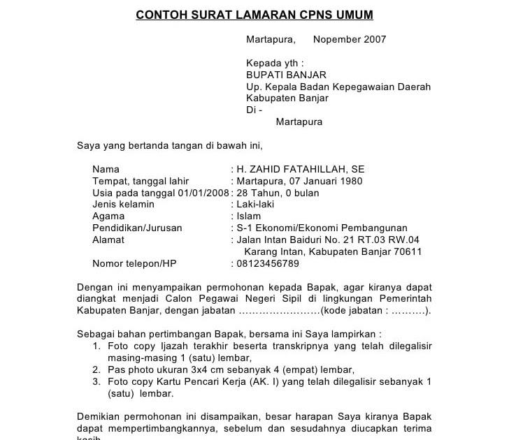 Contoh Surat Lamaran Cpns Kabupaten Indramayu Tahun 2019