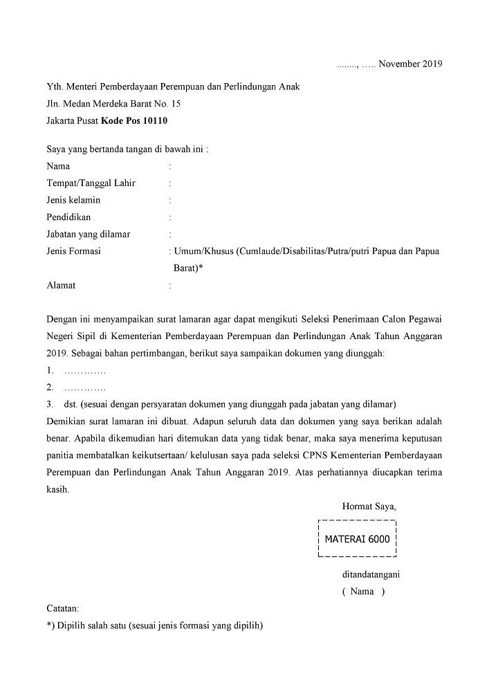 Contoh Surat Lamaran Cpns Kabupaten Lampung Barat 2019