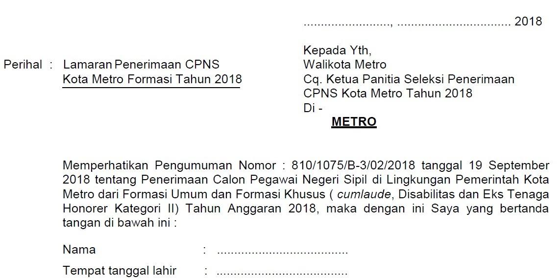 Contoh Surat Lamaran Cpns Kabupaten Lampung Selatan
