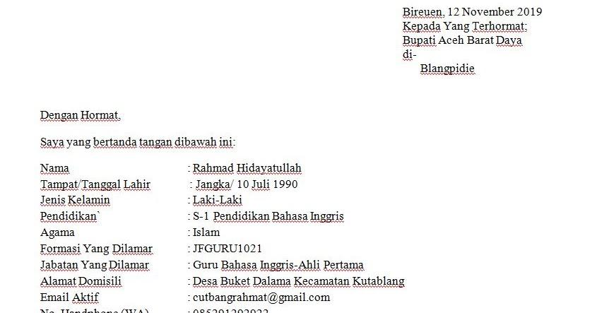 Contoh Surat Lamaran Cpns Kabupaten Rembang