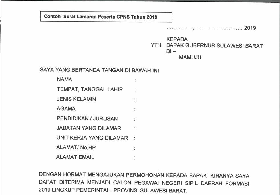 Contoh Surat Lamaran Cpns Kabupaten Sigi