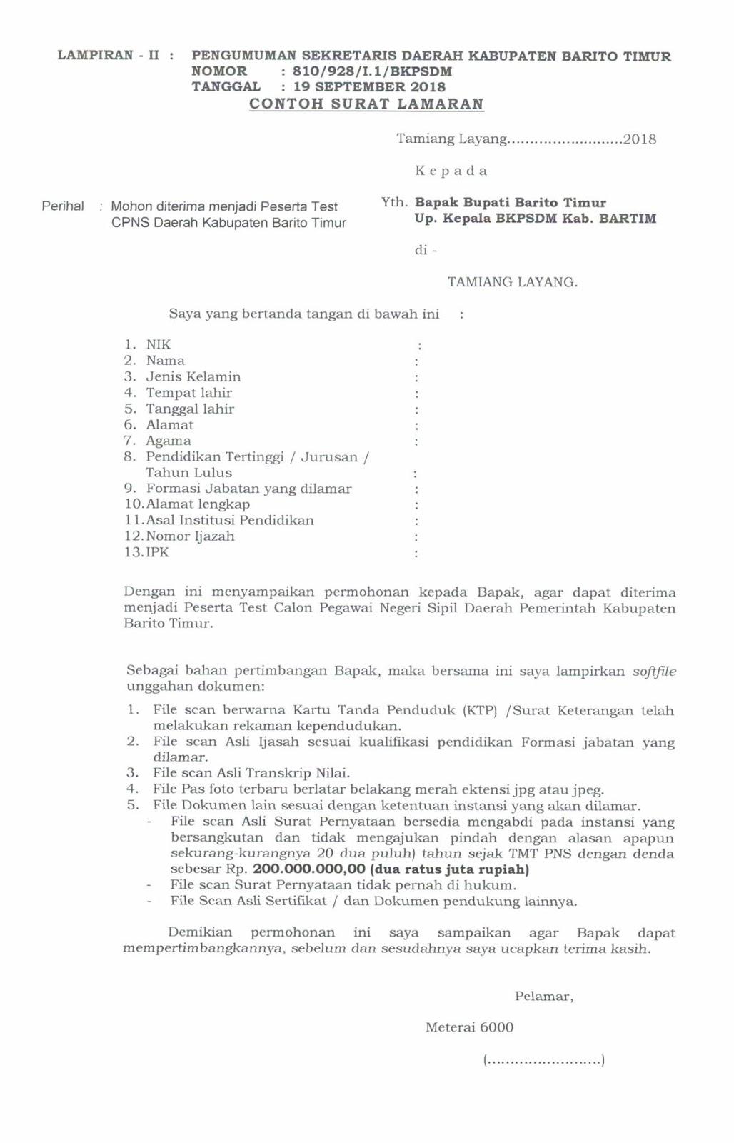 Contoh Surat Lamaran Cpns Kabupaten Sragen 2019