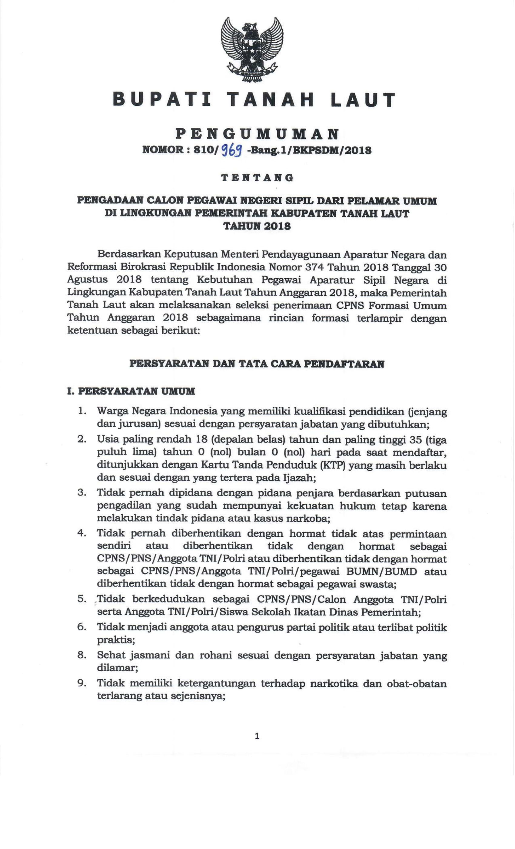 Contoh Surat Lamaran Cpns Kabupaten Tanah Laut