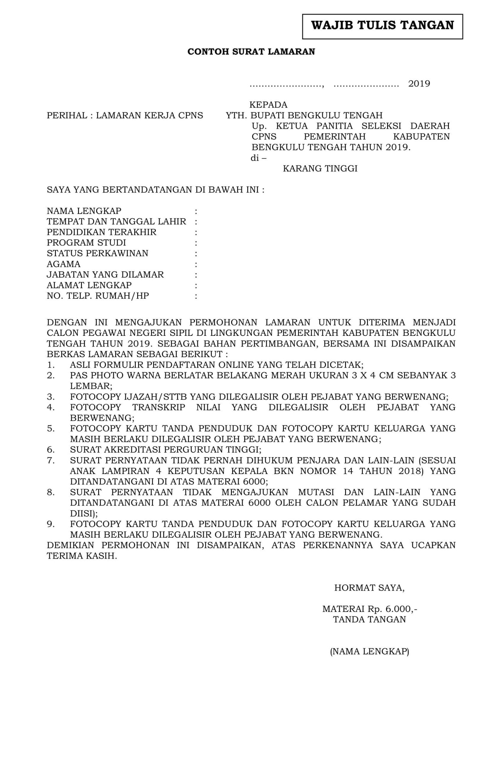 Contoh Surat Lamaran Cpns Ke Pemerintah Kabupaten Pringsewu