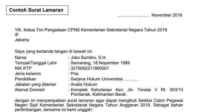 Contoh Surat Lamaran Cpns Kota Bandar Lampung