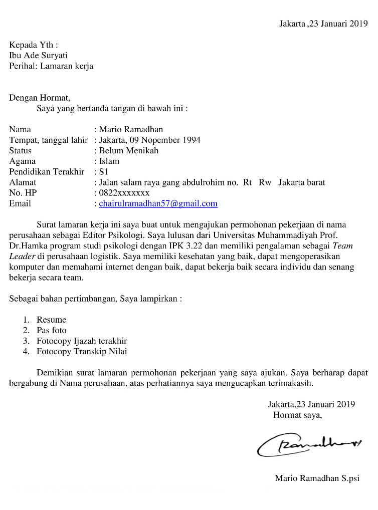 Contoh Surat Lamaran Cpns Kota Blitar 2019