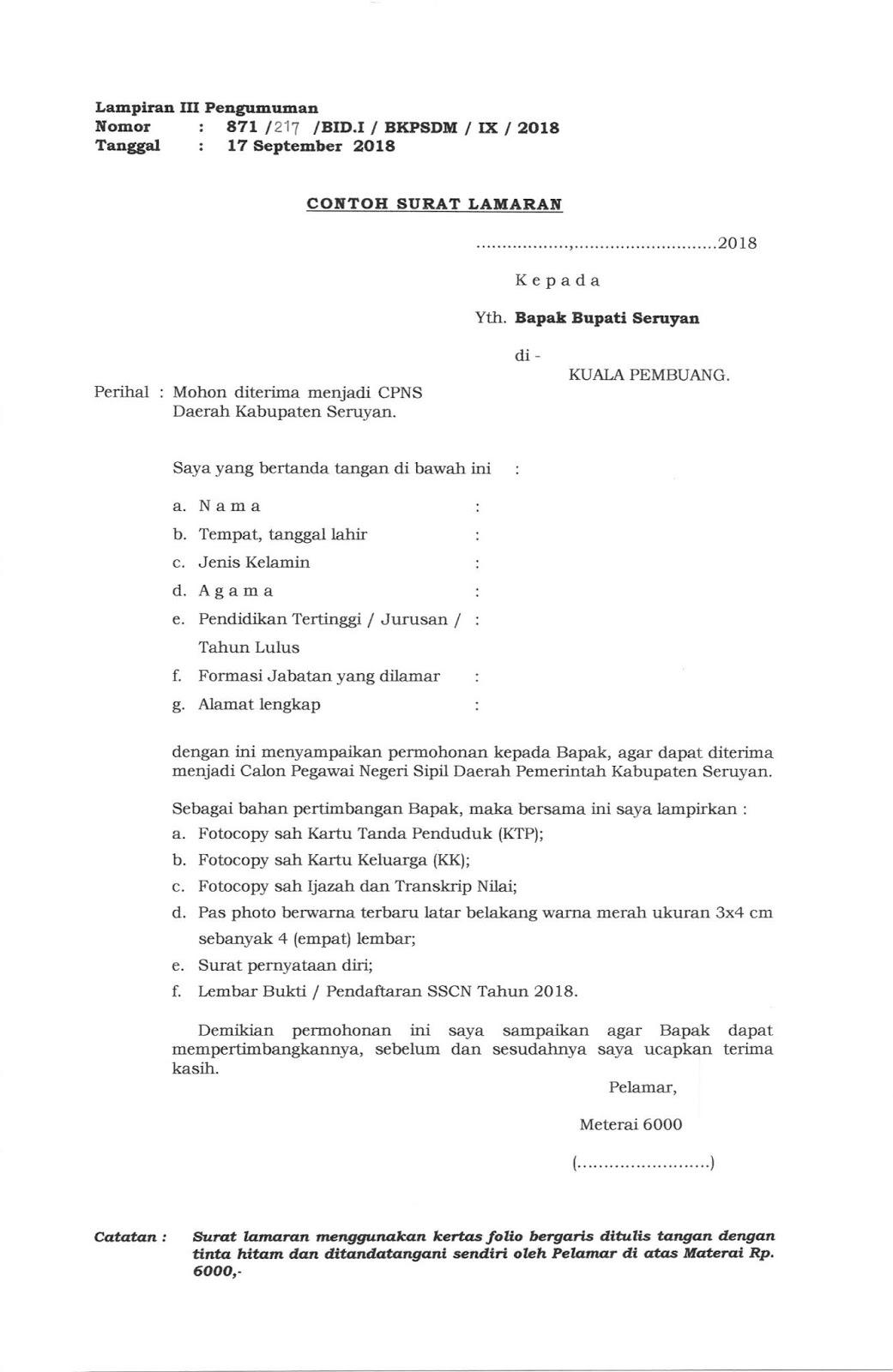 Contoh Surat Lamaran Cpns Kota Jayapura