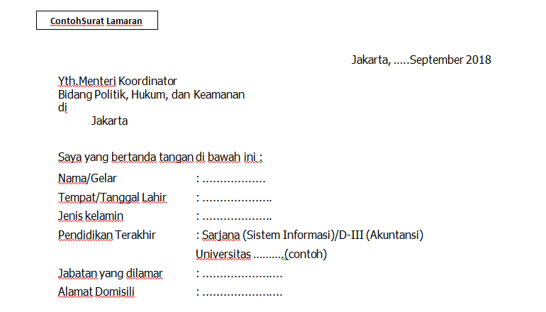 Contoh Surat Lamaran Cpns Lemhannas