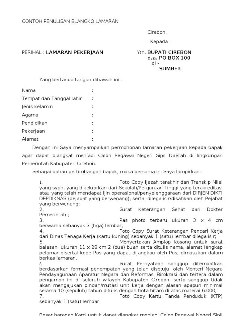 Contoh Surat Lamaran Cpns Pelalawan 2019