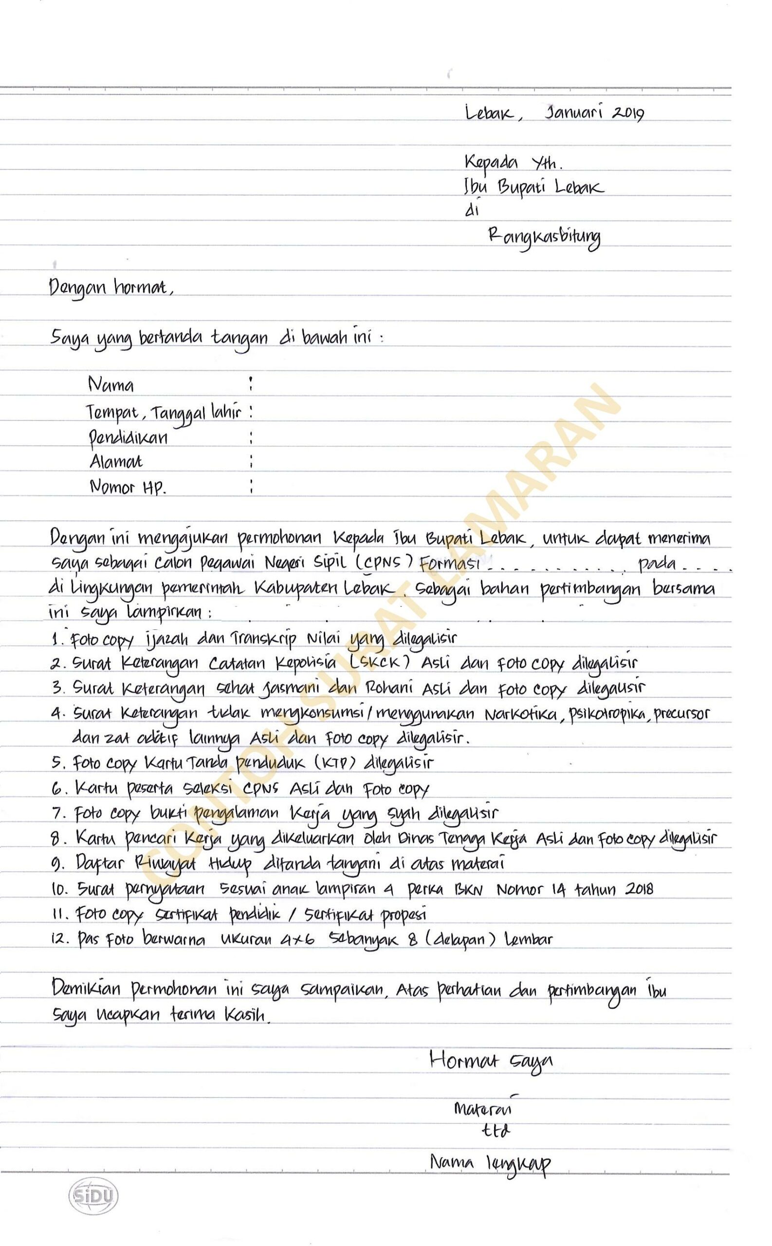 Contoh Surat Lamaran Cpns Pemerintah Kabupaten Bandung Barat 2019