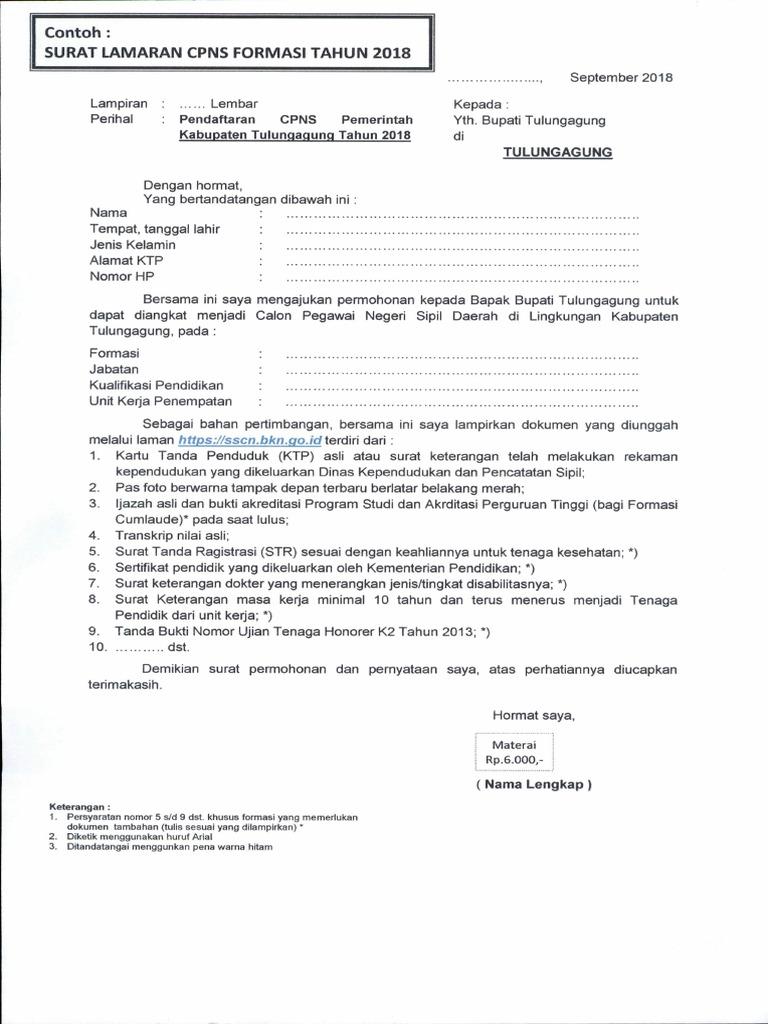 Contoh Surat Lamaran Cpns Pemerintah Kabupaten Bogor Doc
