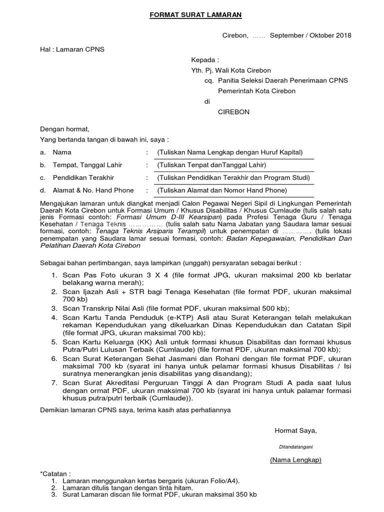 Contoh Surat Lamaran Cpns Pemerintah Kota Mataram