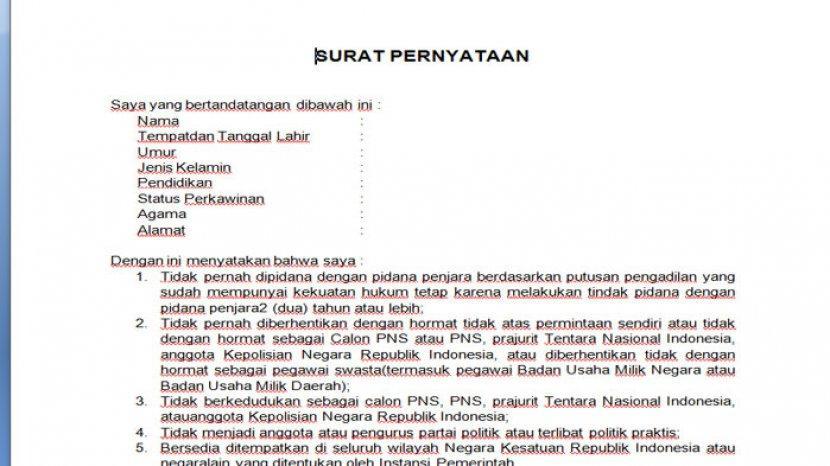 Contoh Surat Lamaran Cpns Pemko Banjarbaru