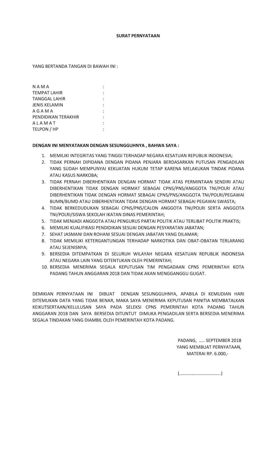 Contoh Surat Lamaran Cpns Pemkot Surakarta