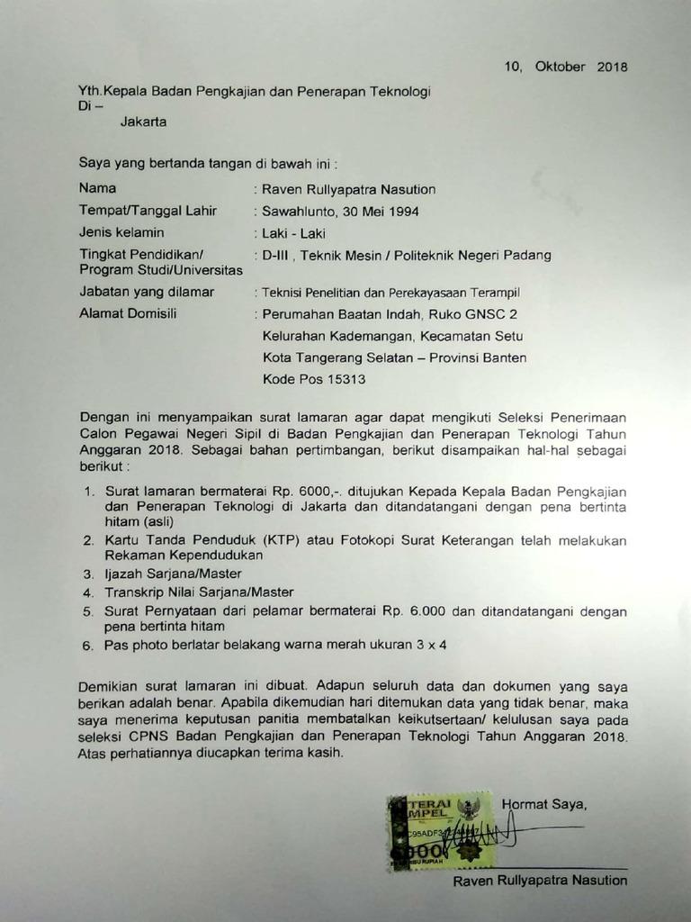 Contoh Surat Lamaran Cpns Pemkot Tangerang